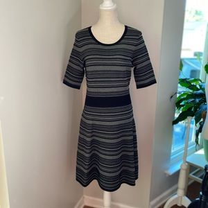 Just...Taylor Black Grey Stripe Knit Fit & Flare